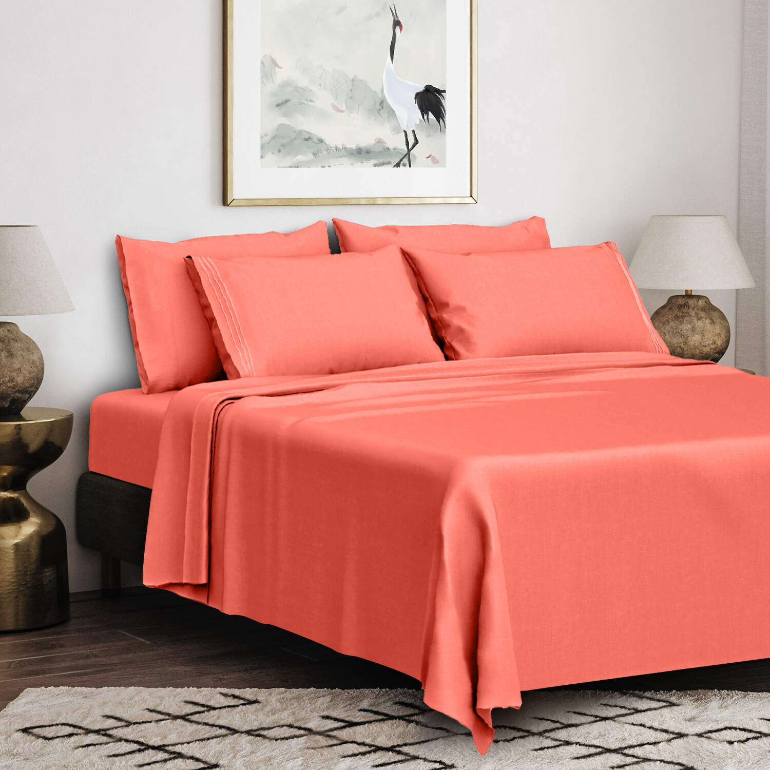 6 Piece Bed Sheet Set 1800 Series Microfiber Comfort Deep Pocket Hotel Bedsheets