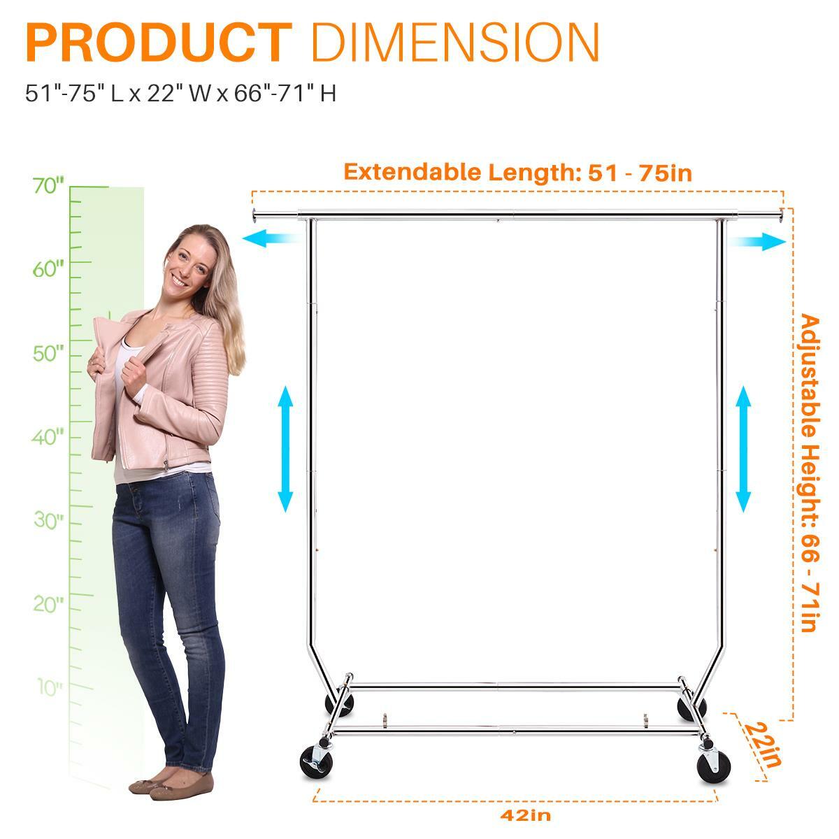 250lbs Heavy Duty Commercial Clothing Garment Rack Rolling Collapsible Chrome US