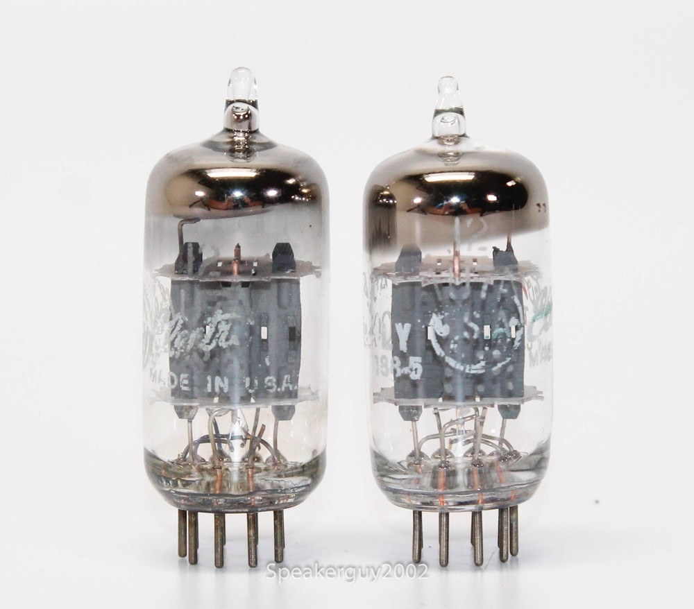 2 - GE 12AU7A ECC82 Vacuum Tubes / Short Gray Plates - O Getter -- CS6