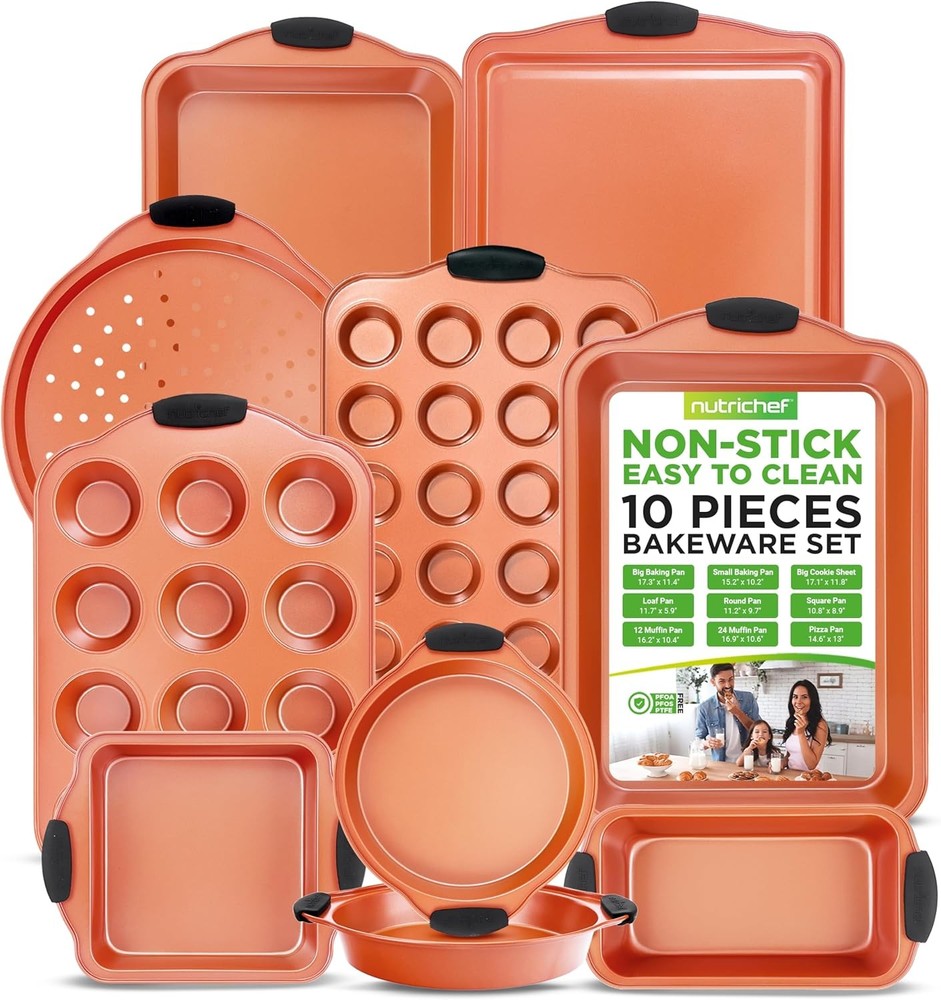 10-Piece Nonstick Baking Pans Set – Bakeware Sets Cookies Cakes & Roasting