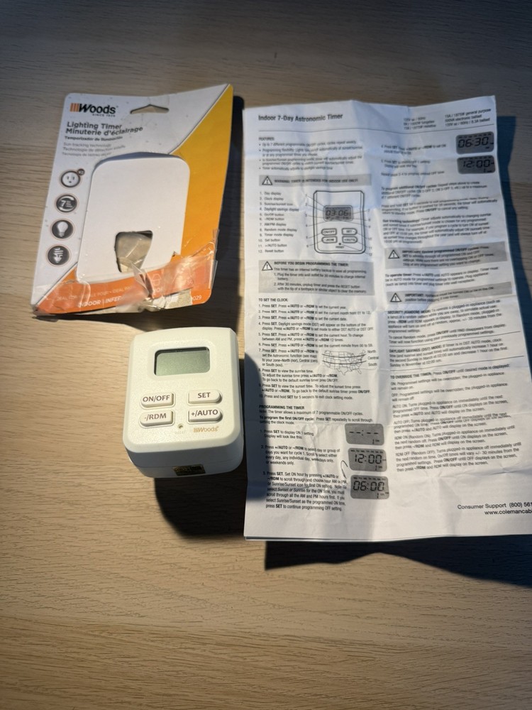 Woods Lighting Timer 50029 Indoor Interior 7day Sun Tracking Technology
