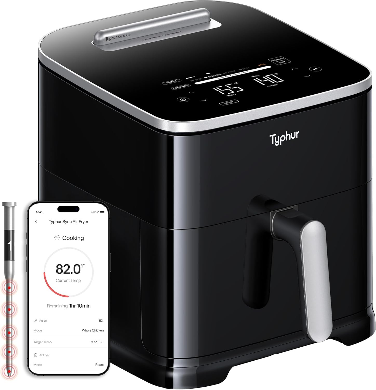 Typhur Sync 8 Quart AI Smart Air Fryer w/ Built-in Wireless Meat Thermometer