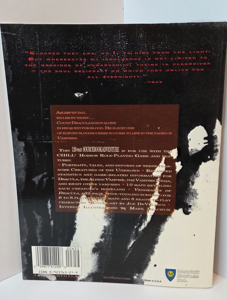 Mayfair Chill Vampires RPG Supplement 1990
