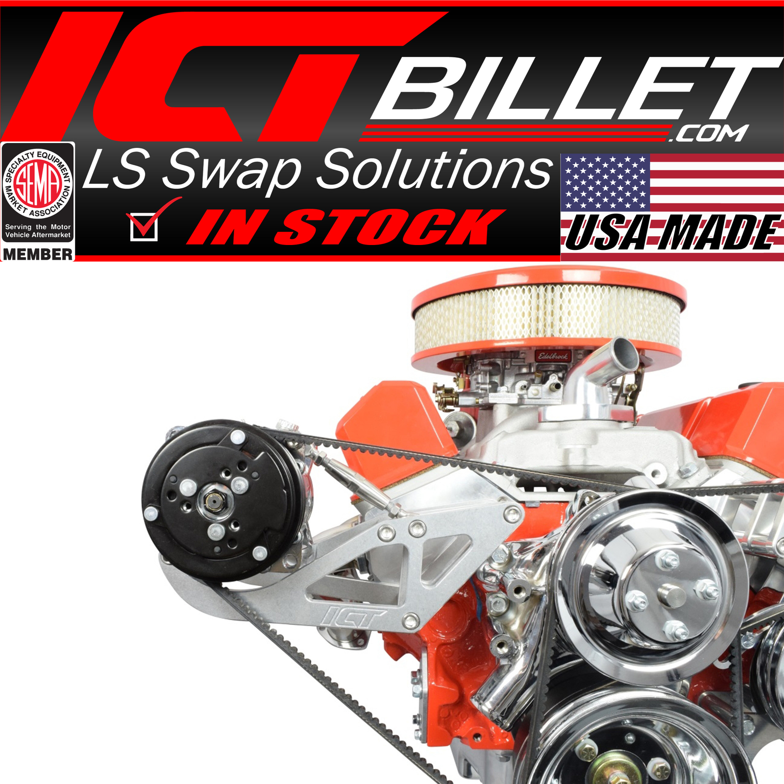 SBC Sanden 508 A/C Compressor Bracket Long Water Pump Small Block 350 Chevy ICT