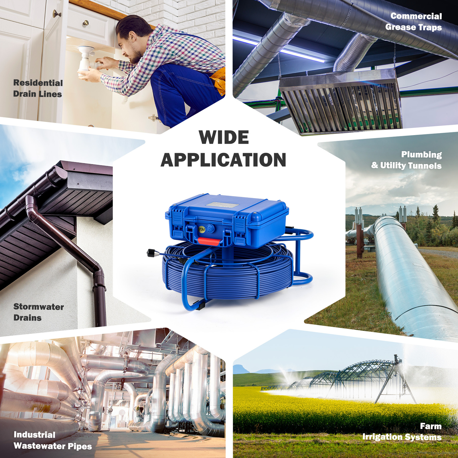 9" Self-Leveling Sewer Inspection Camera 512Hz 230ft/70m Digital Length Counter