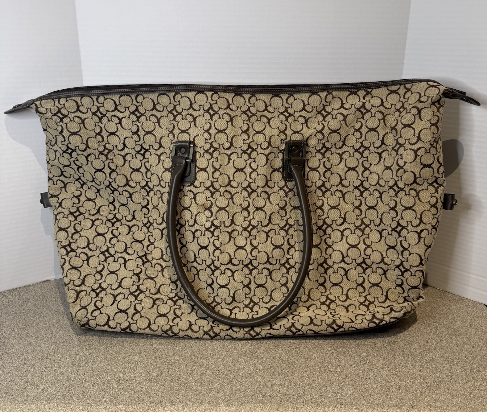 Rare Walt Disney World Mickey Mouse Pattern Woven Weekender Tote Bag