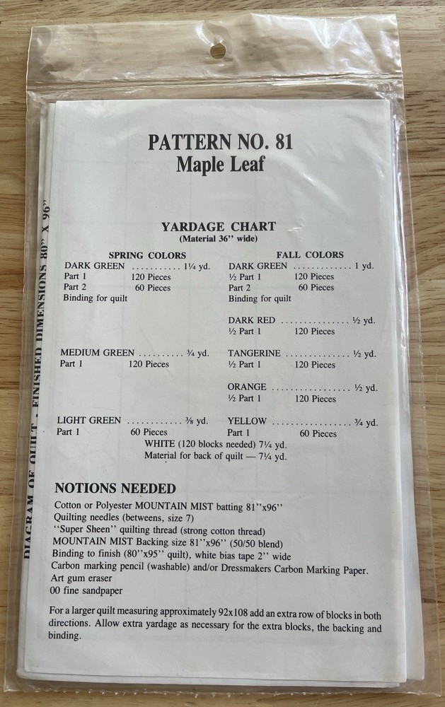 VTG Mountain Mist Classic Quilt Pattern MAPLE LEAF No. 81