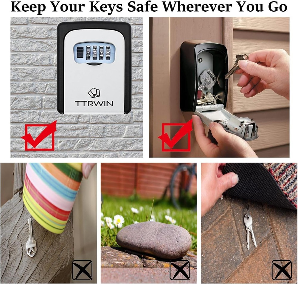 Key Lock Box for Outside, Resettable 4 Digit Combination Waterproof Lockbox