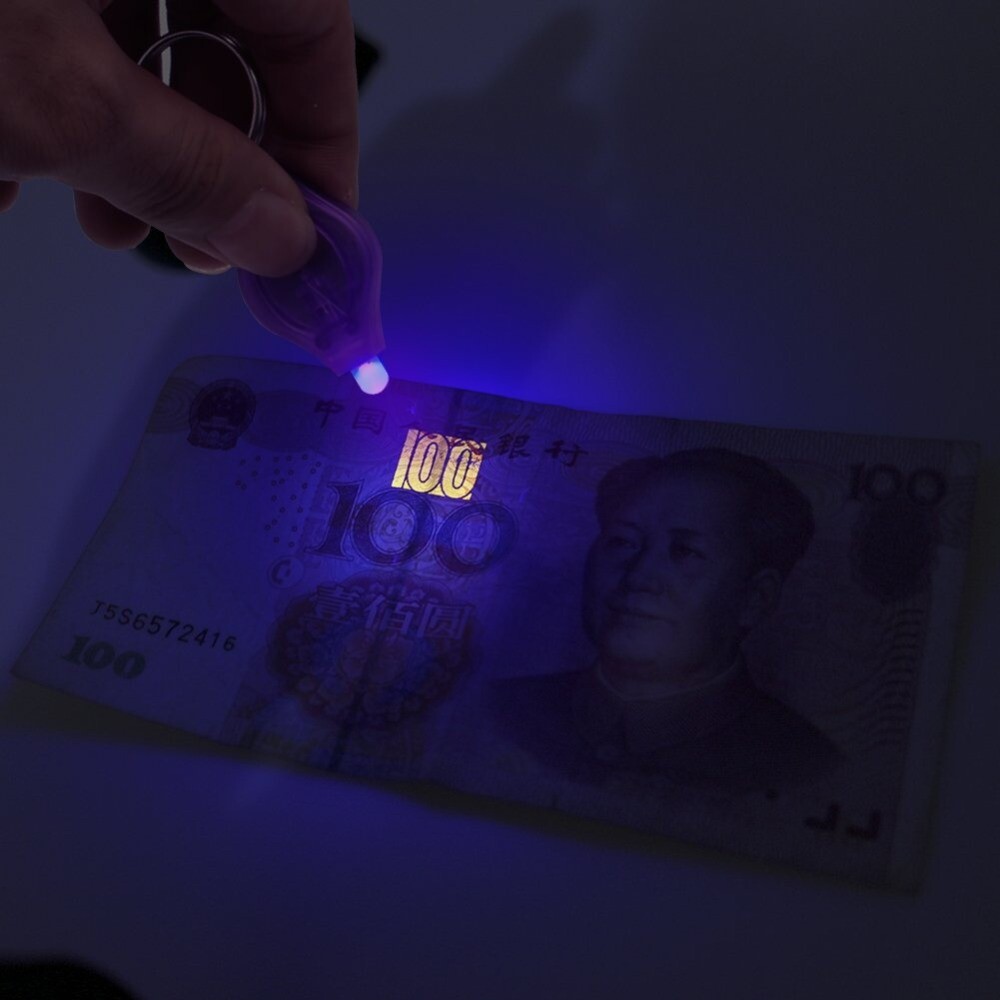 20-100X UV Flashlight Mini Keychain LED Torch Light Blacklight Key Ring Lights