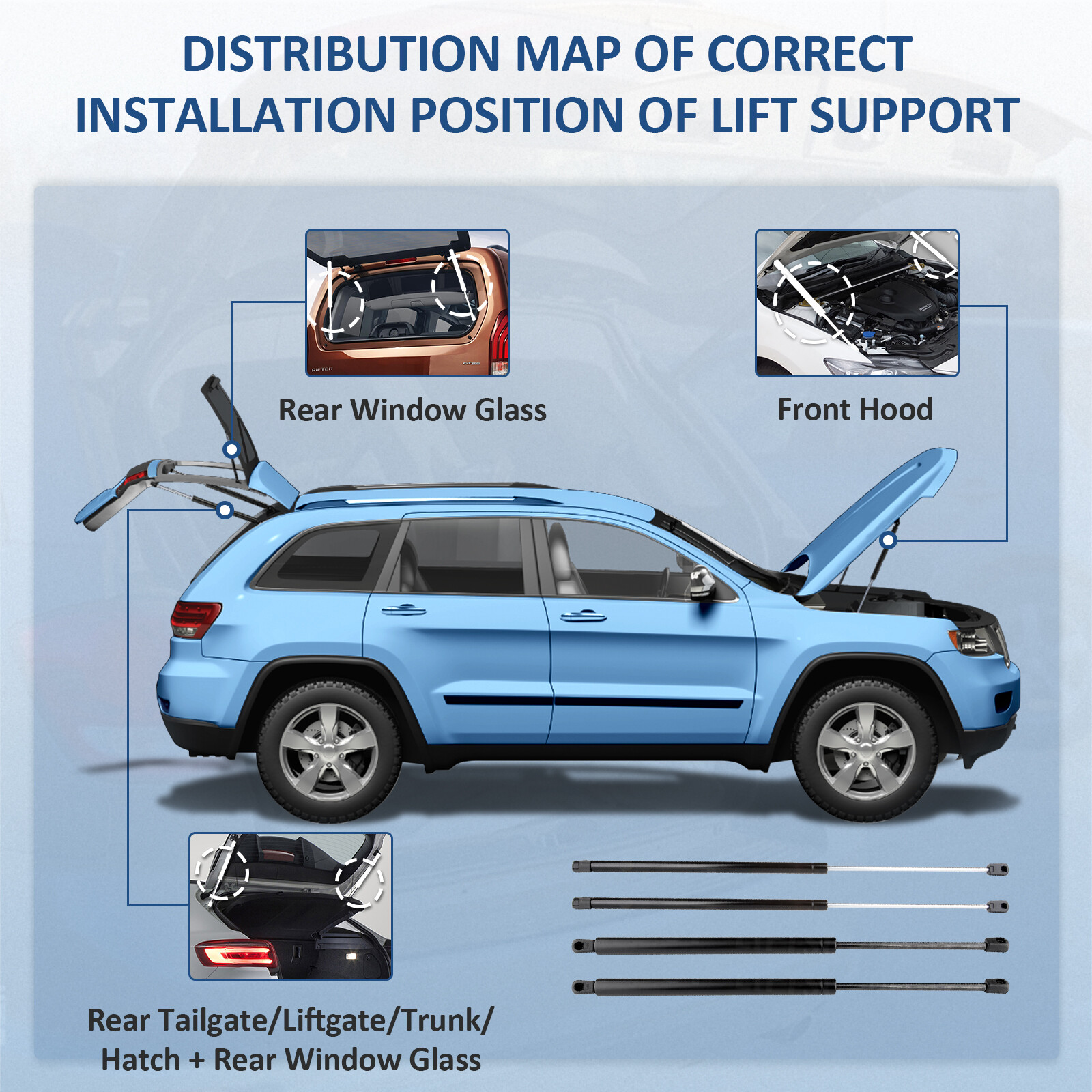 For 2002-2009 Chevy Trailblazer 4 Pcs Window + Liftgate Lift Supports Struts