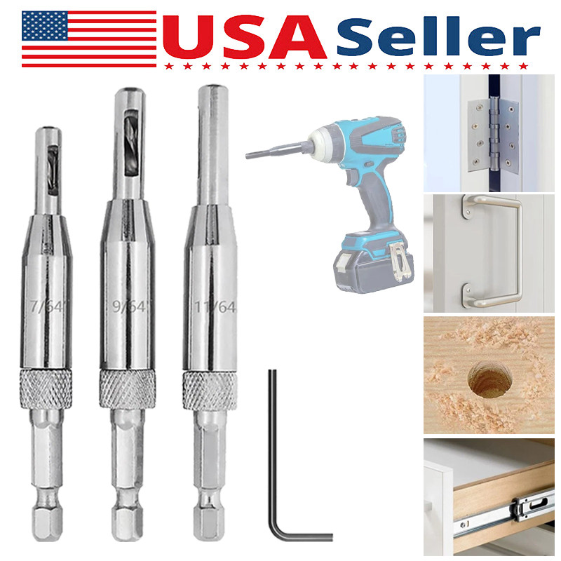 3 Pcs Self Centering Hinge Hardware Drill Bit Tool Pilot Hole Guides Window Door