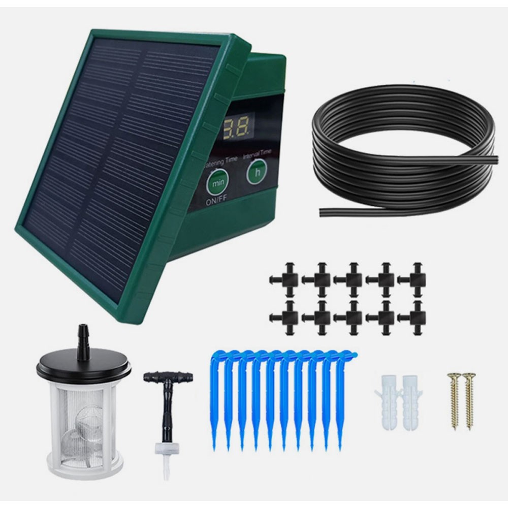 1 SET Solar Automatic Drip Irrigation System with Hose & Timer for Garden