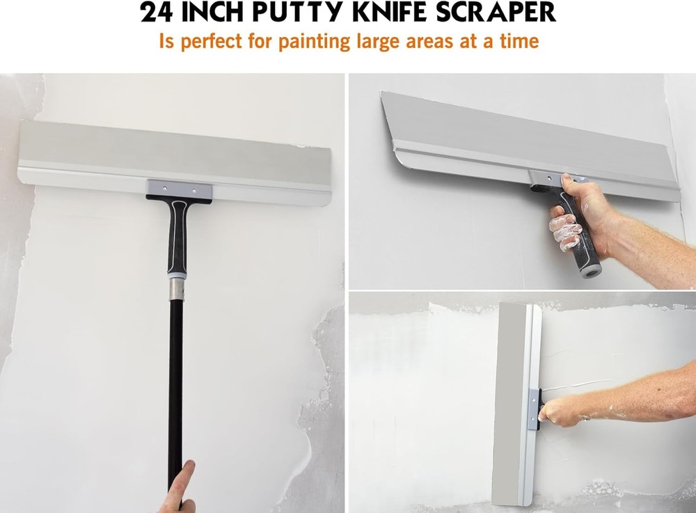 Long drywall taping knife for smoothing