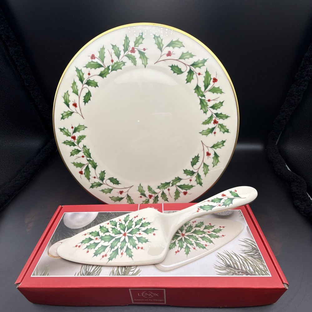 Lenox Holiday Holly Cake Plate Plus Dessert Server