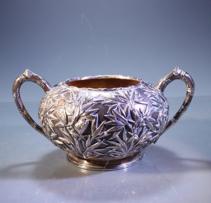 FINE ANTIQUE CHINESE EXPORT SILVER SUGAR DISH