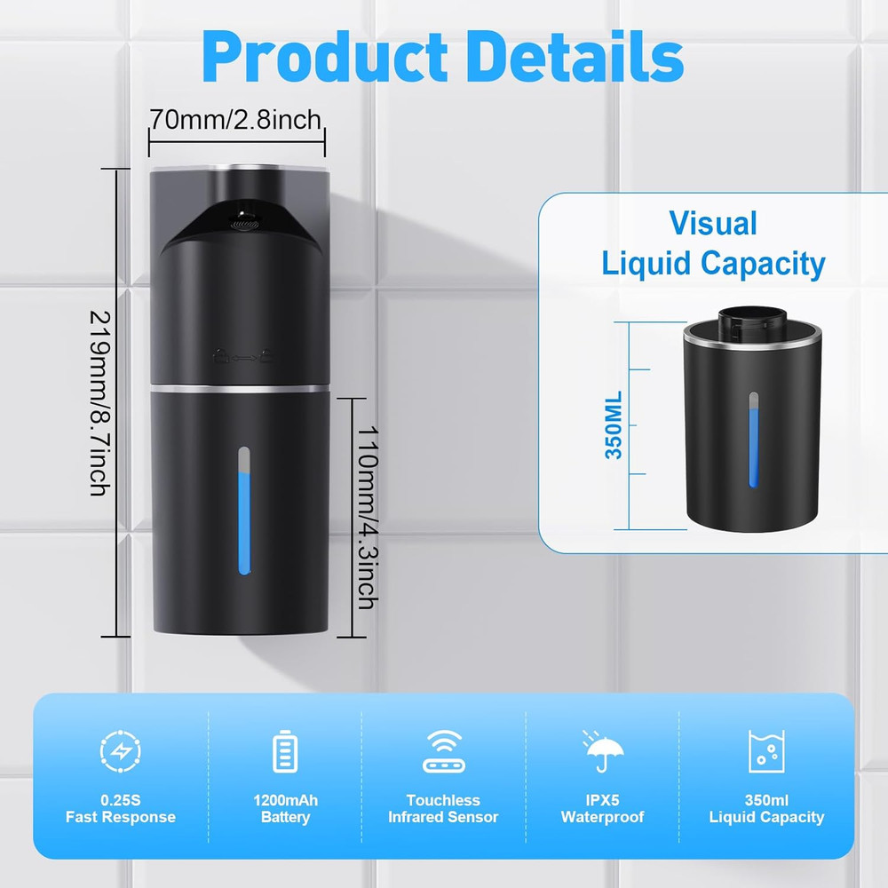 Automatic Soap Dispenser,Touchless Hand Wall Mount Rechargeable 3 Gear Adjustabl