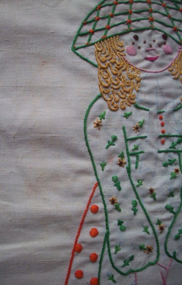 80's Started doll hand embroidered panels salvage project