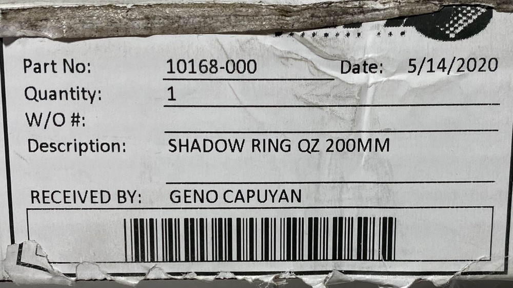Applied Materials 200mm Quartz Shadow Ring Part No. 10168-000