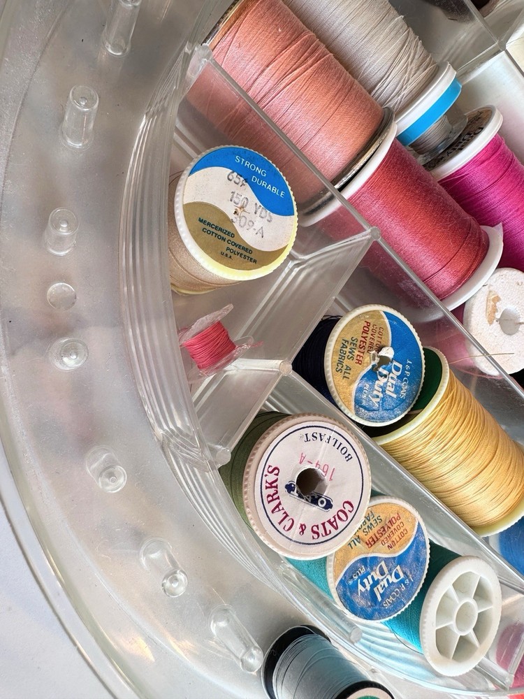 Sewing Thread Spool Organizer Storage Box & Contents