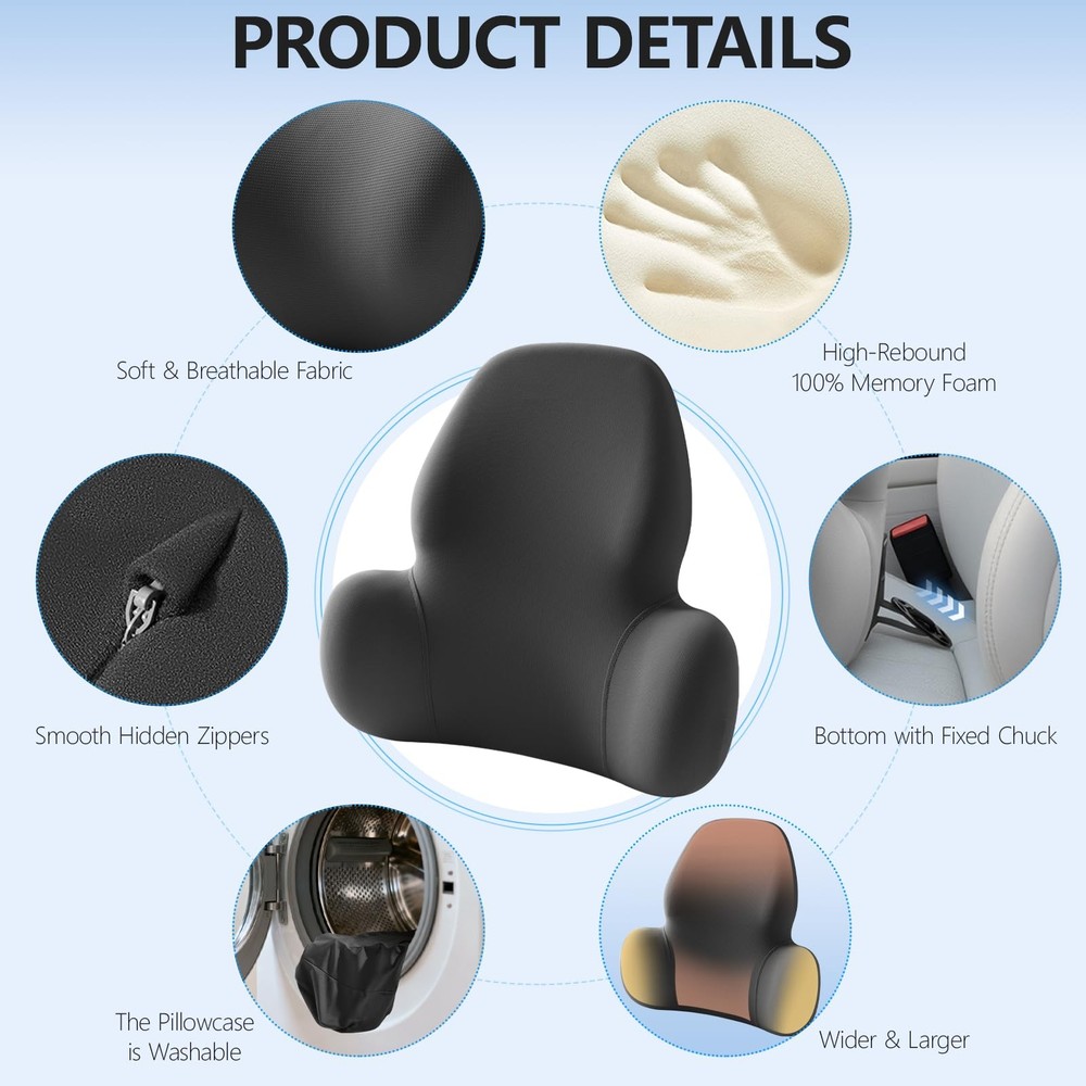Support Pillow with Fixed Chuck | Ergonomic Memory Foam Cushion Black