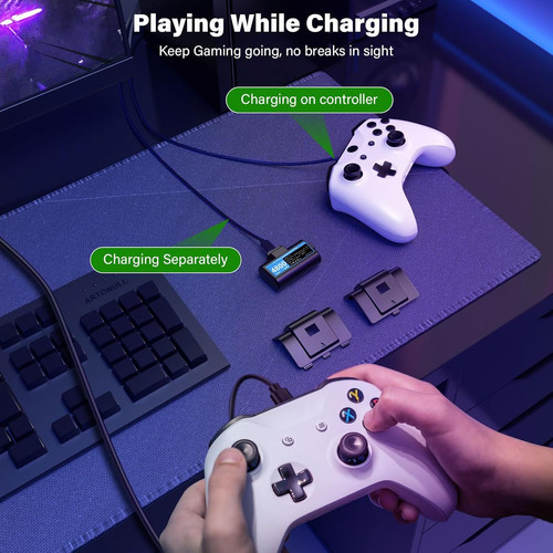 Rechargeable-Battery-Pack-for-Xbox-Controller, 2x4800mWh Batteries Pack Blue