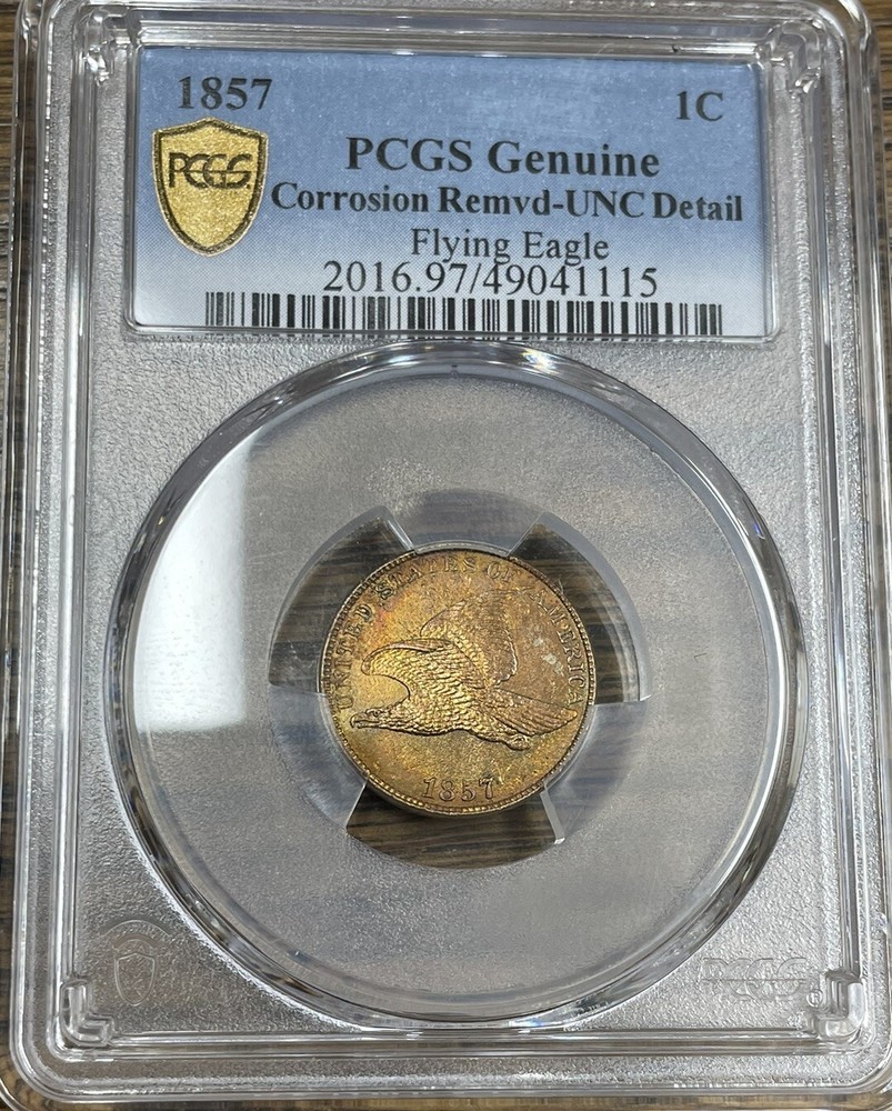 1857 Flying Eagle Cent PCGS UNC Detail - Corrosion Removed