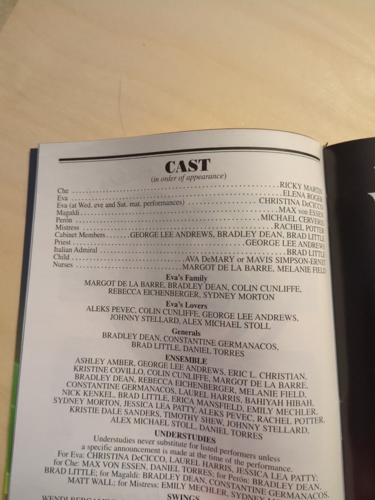 Evita Signed Playbill August 2012 Michael Cerversis