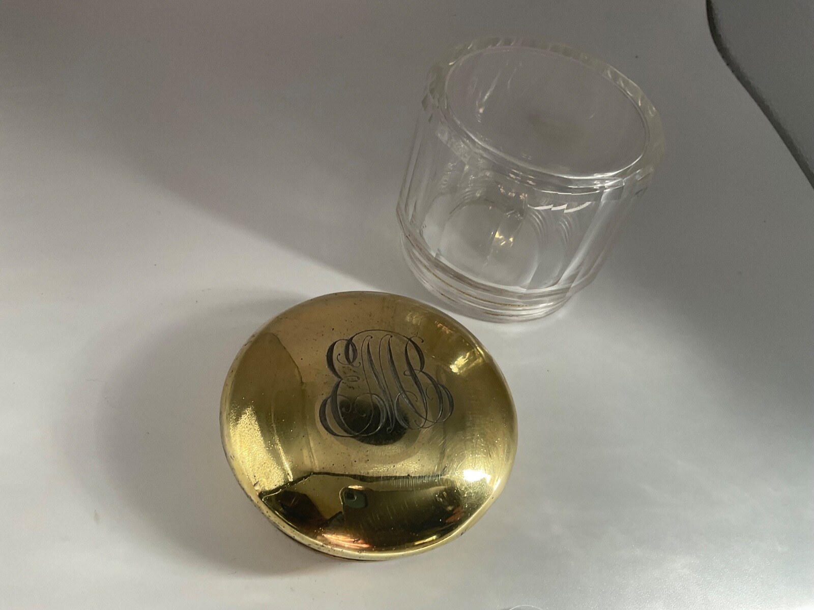 Antique London Gilt Sterling Silver Cut Glass Dresser Jar 1909 Norman Marshall