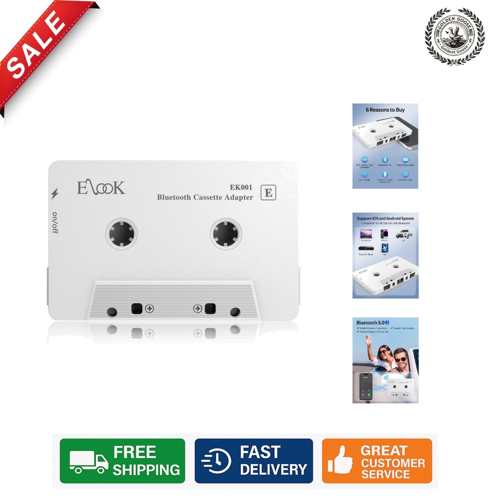 Elegant White Bluetooth Cassette Receiver - Transform Your Car Music Experience