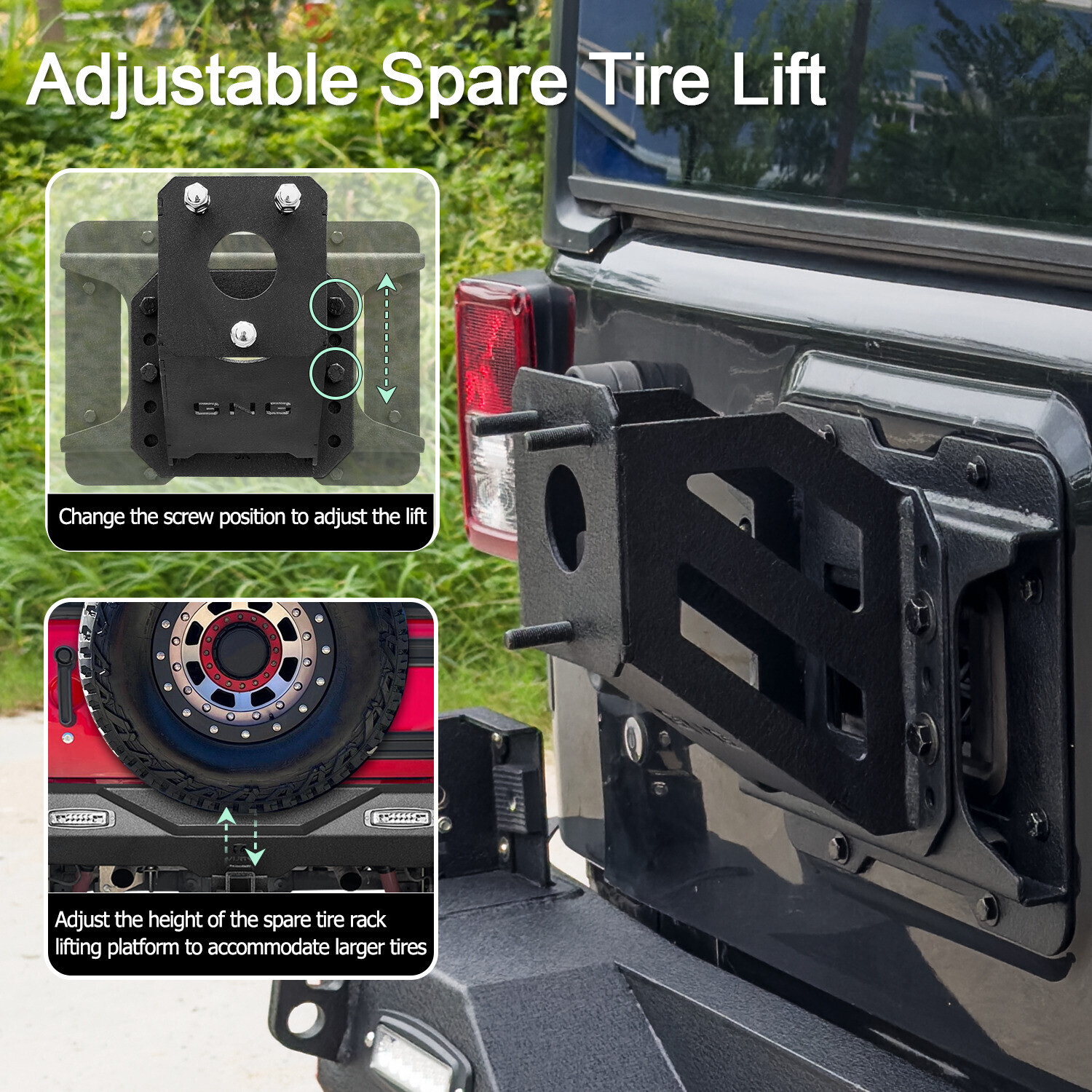 Vijay For 2007-2017 Wrangler JK/JKU Spare Tire Carrier Adjustable Tire Lift