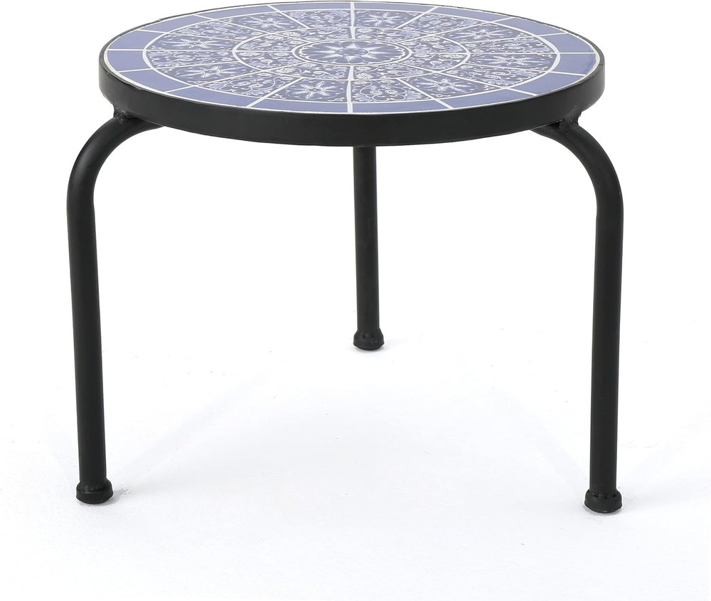 Versatile Ceramic Tile Side Table with Iron Frame - Perfect for Outdoor Decor