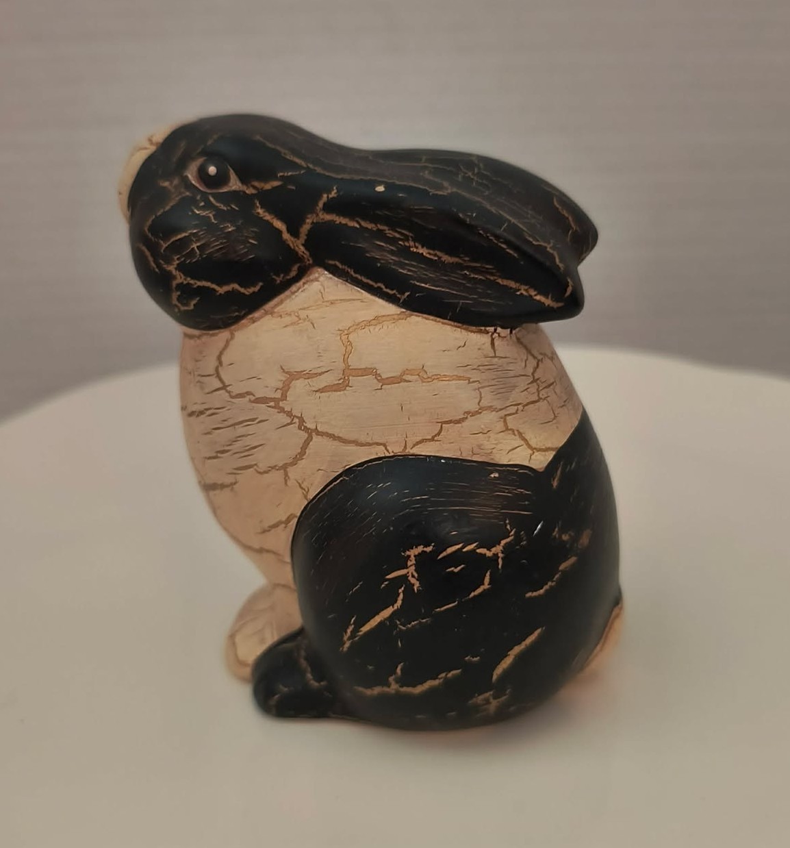 4" Black and White Lop Ear Bunny Sitting Rabbit Figure EUC