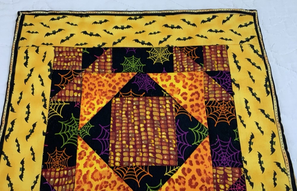 Hand Made Patchwork Quilt Table Topper, Fall, Halloween, Triangles & Squares