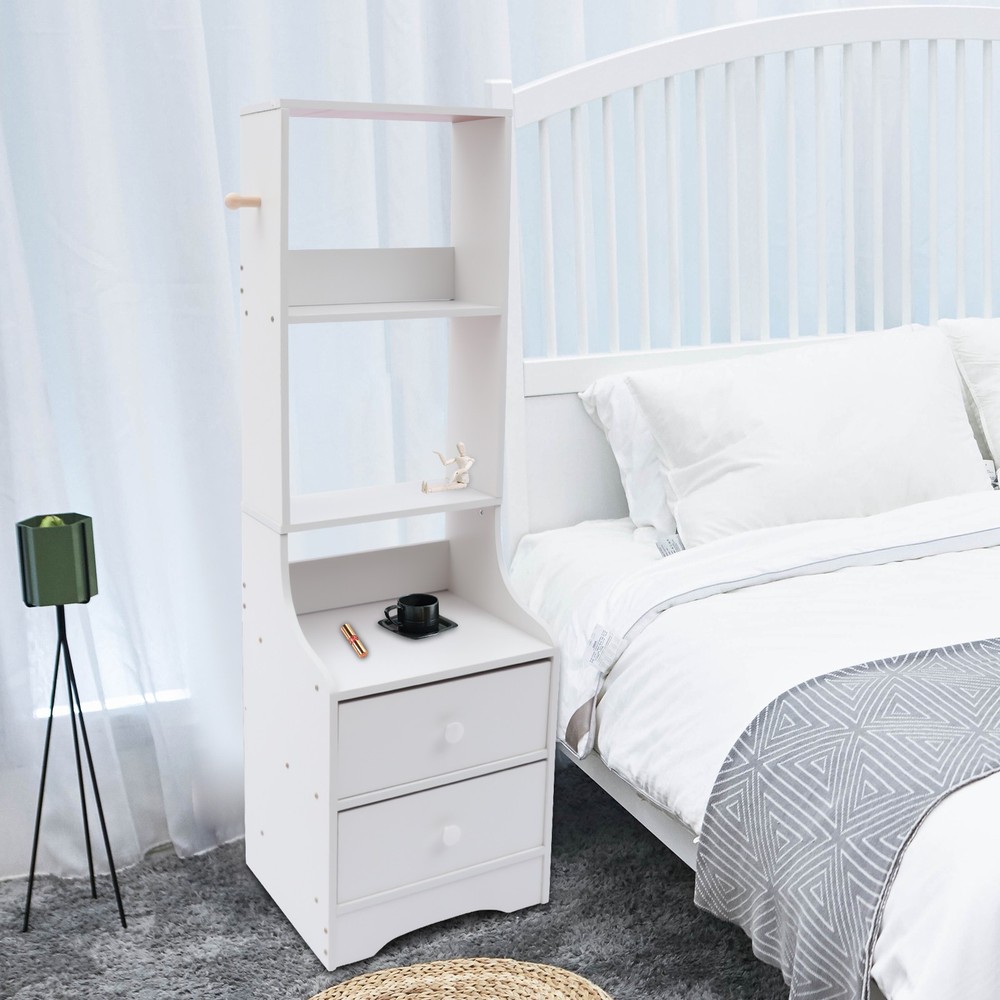 Modern Nightstand w/ Drawers Narrow Side Table Bedside Table with Storage Shelf