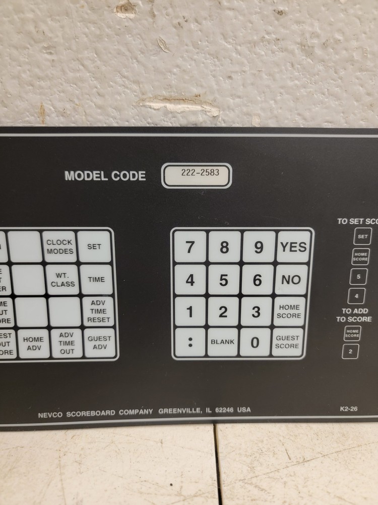 Nevco Scoreboard Controller Operator Button Overlay Model 222-2583