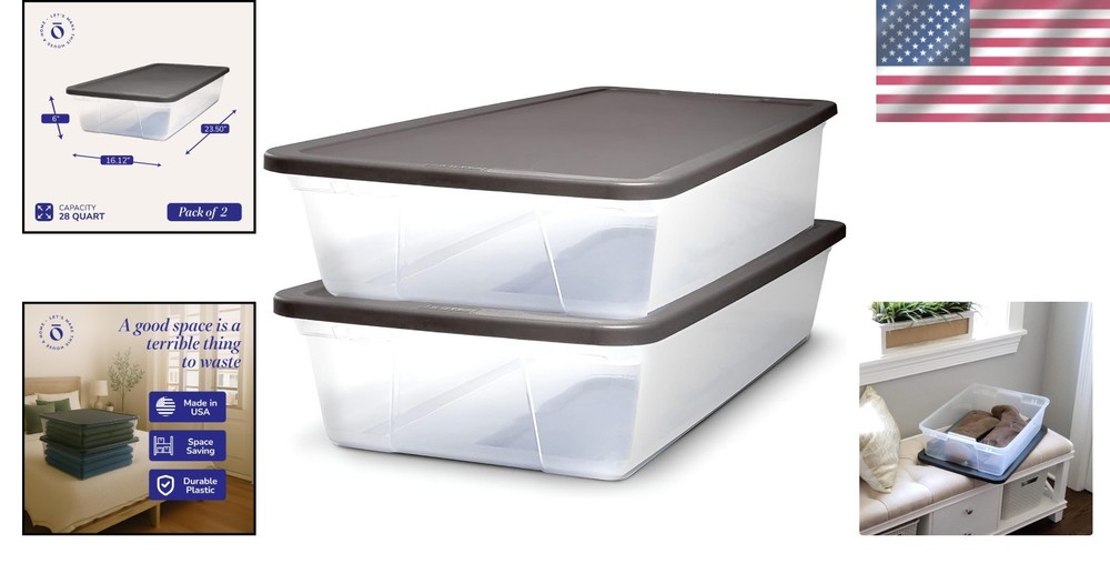 Compact 2-Pack Clear Plastic Storage Containers, 28 Quart - Stylish & Functional
