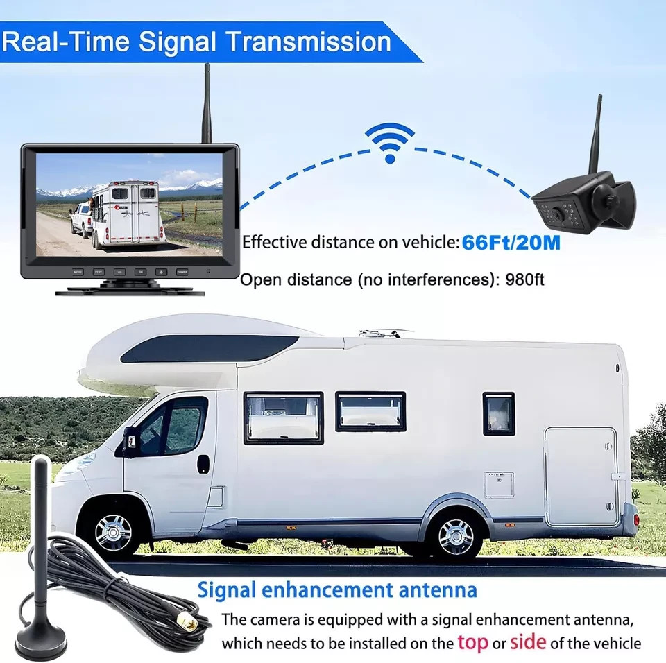 Magnetic Solar Wireless 1080P Backup Camera+7'' Monitor DVR for trailer RV truck