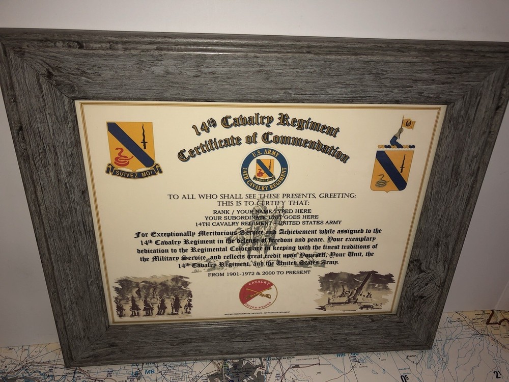 14TH U.S. CAVALRY REGIMENT / COMMEMORATIVE - CERTIFICATE OF COMMENDATION