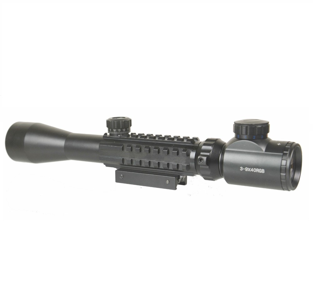 Tri-Rail 3-9x40 Red Green Blue Mil Dot Scope With Mount