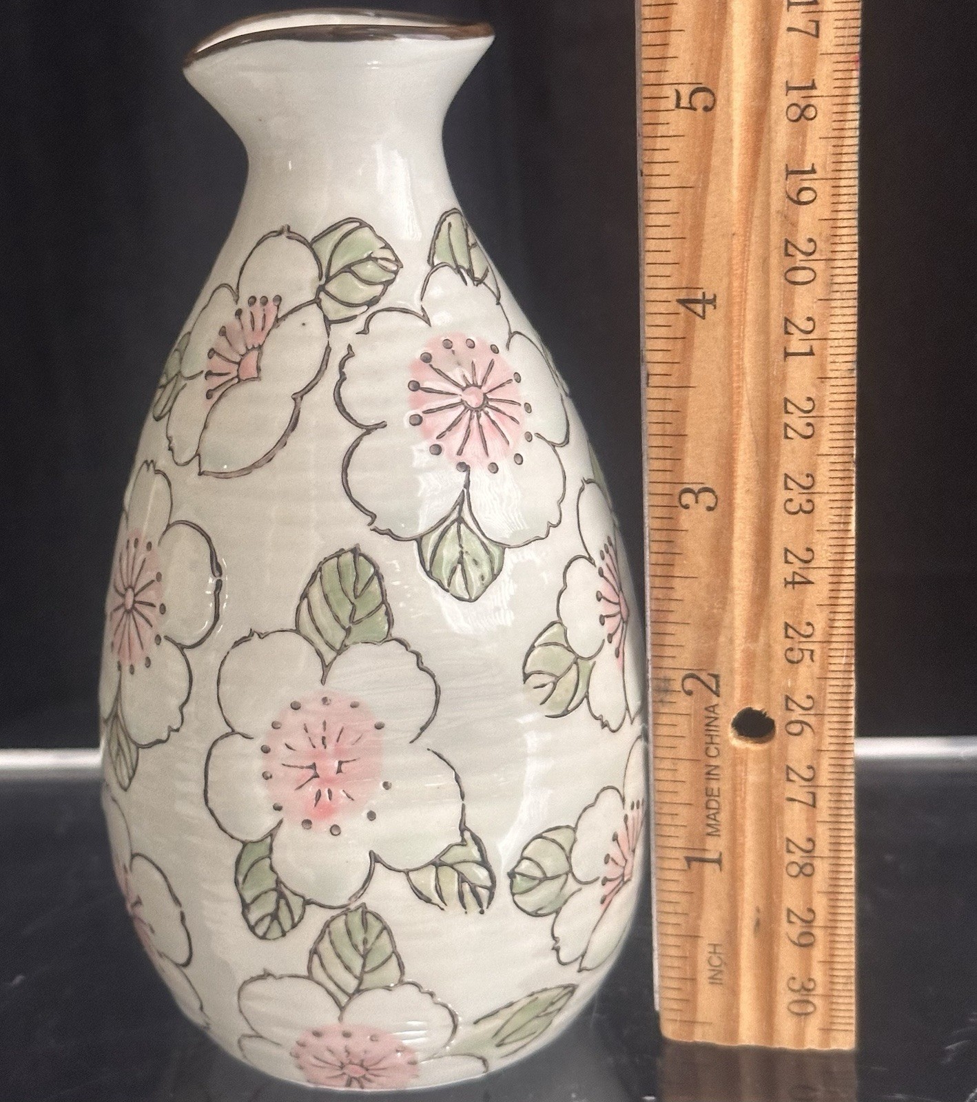 Japanese Ceramic Sake Set Hand Painted Cherry Blossom Motif