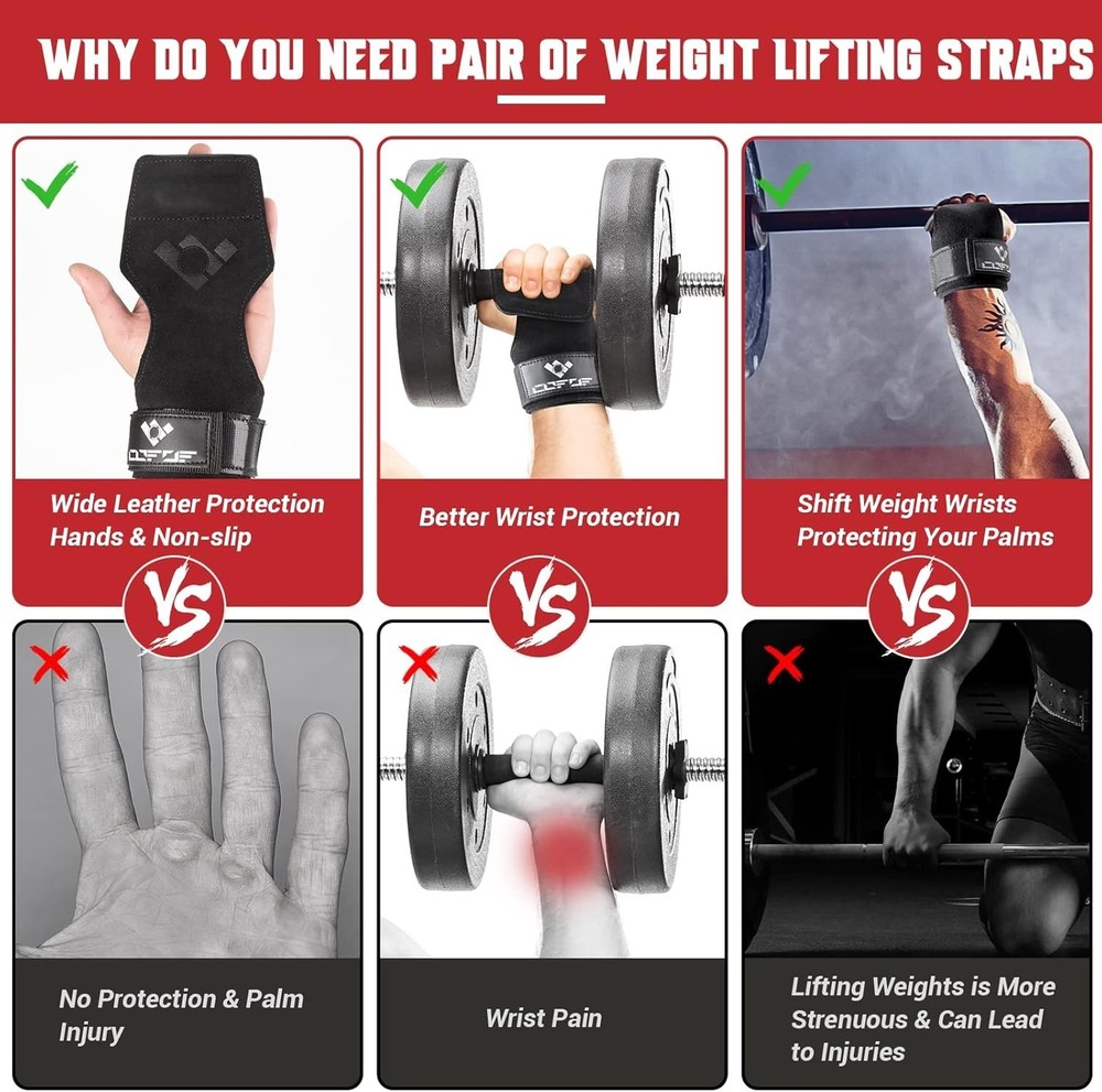 Double Layer Leather Weightlifting Wrist Straps for Enhanced Grip & Support