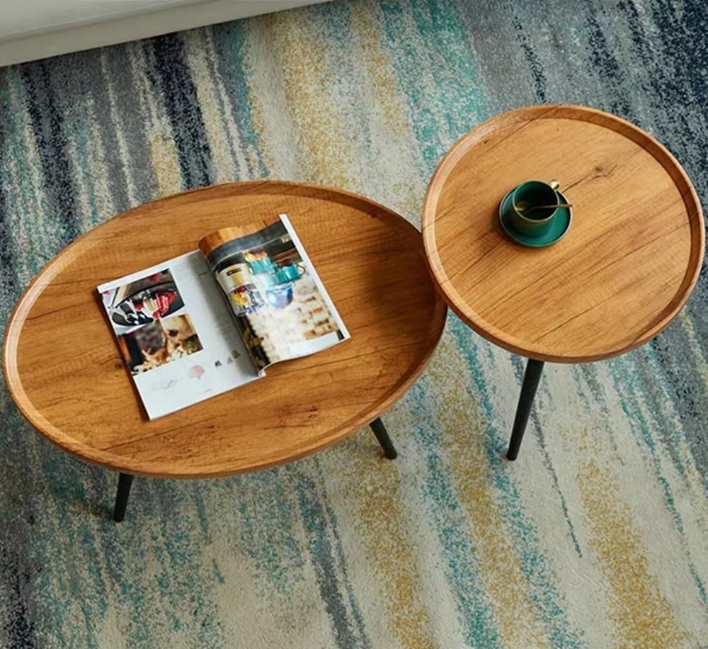 Wooden Coffee Table Rustic Nesting Tables Oval Walnut Coffee Table Modern Sofa