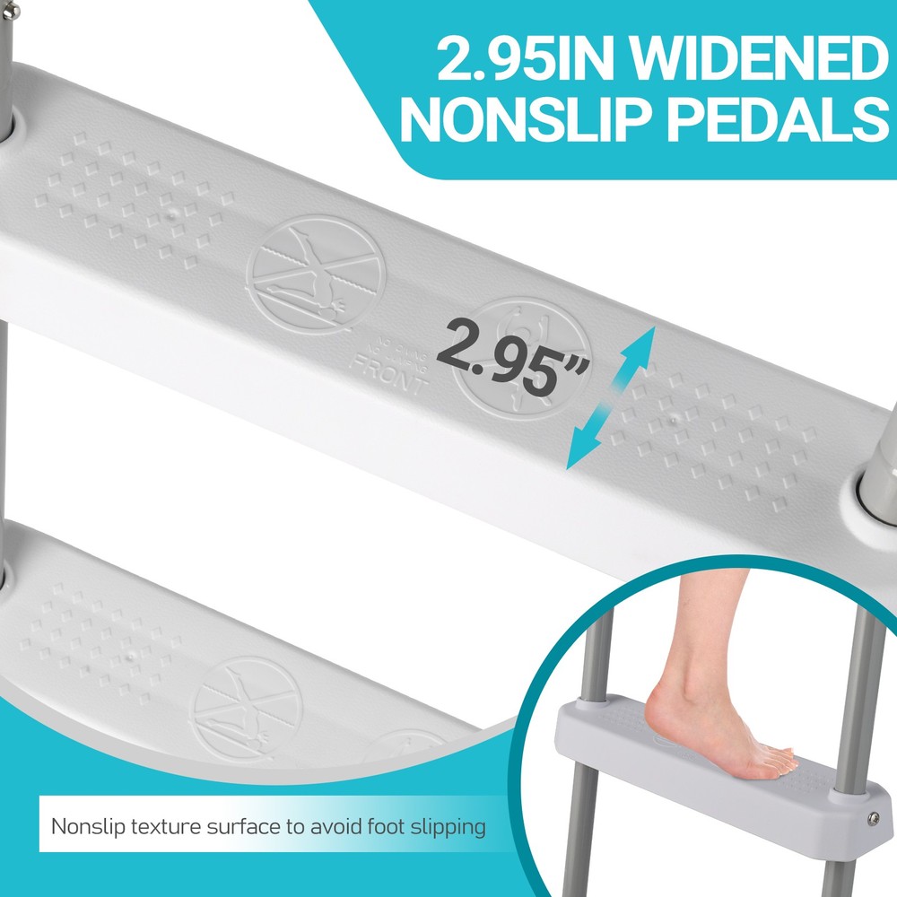 2 Steps 33in Pool Ladder Iron Grey Frame + White Steps NEW ---