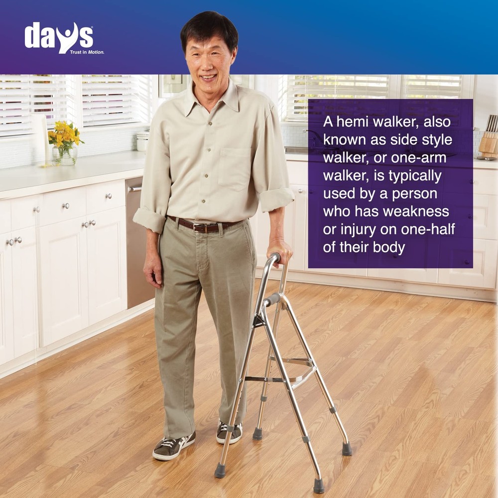 Days Hemi Walker Mobility Aid - Elderly, Disabled, One Arm Support, Folding