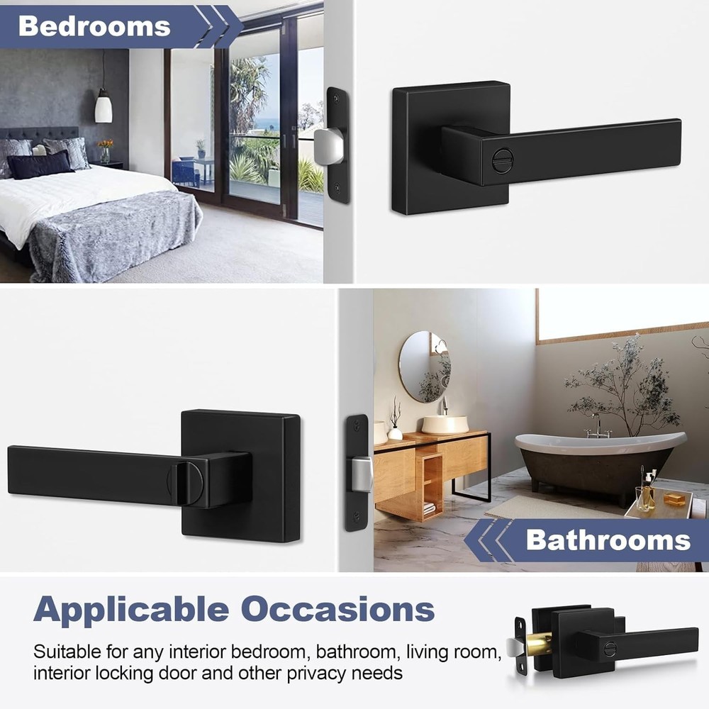 5 Pack Matte Black Door Handles Interior Door Knobs, Home Improvement Keyless