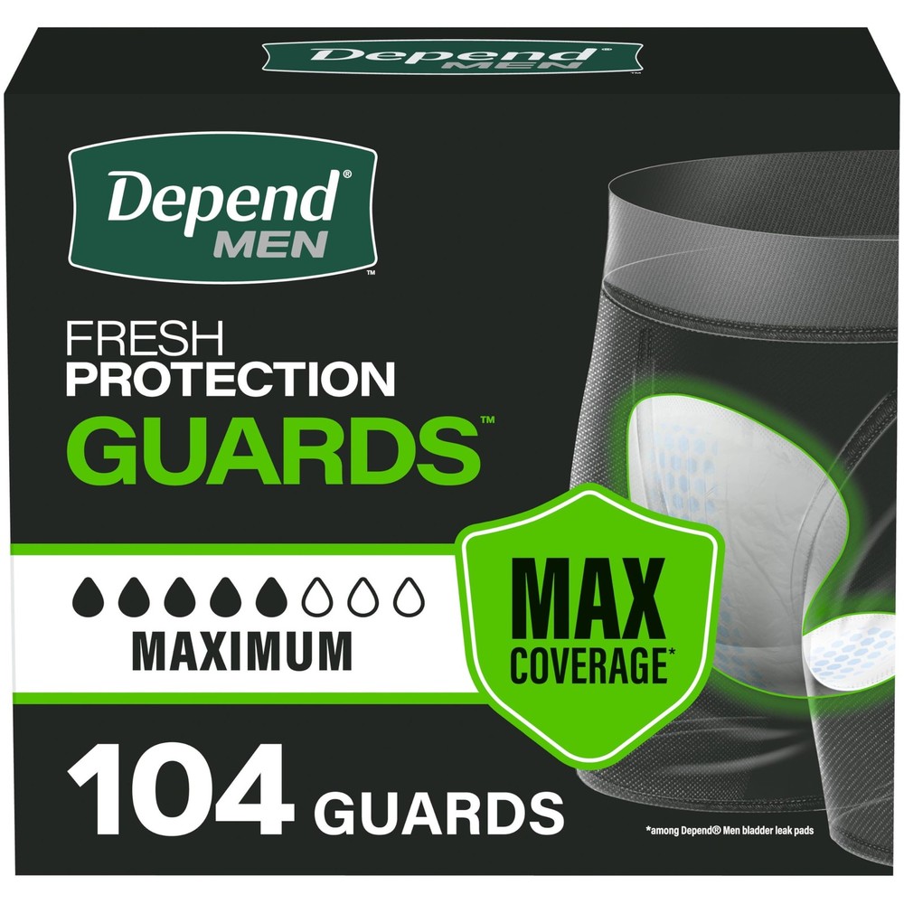 Guards Incontinence Pads for Men, Maximum Absorbency, 104 Count, Packaging Ma...
