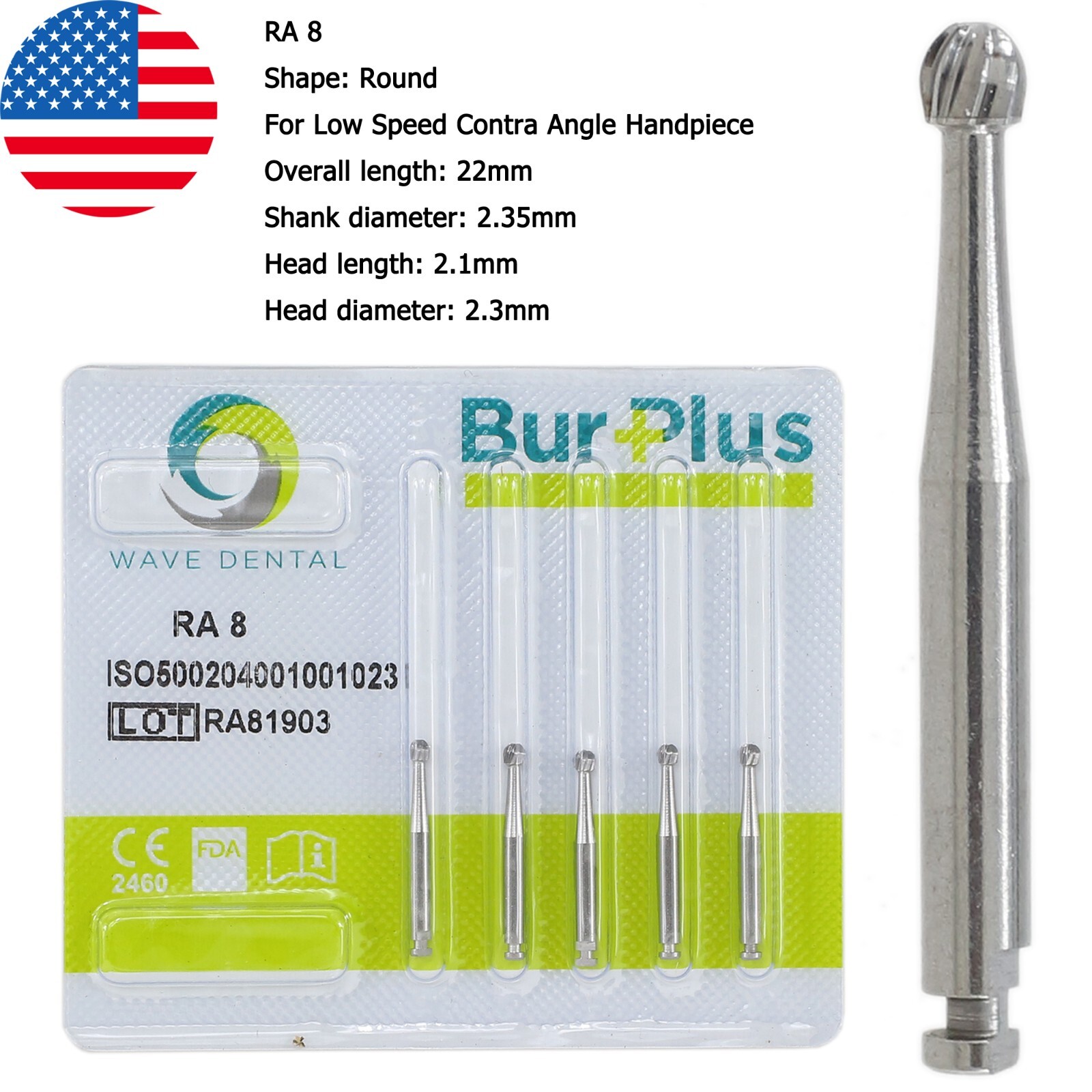 Wave Dental Carbide Burs Surgical Bur Latch 2.35mm RA SURG 2 4 6 8 Contra Angle