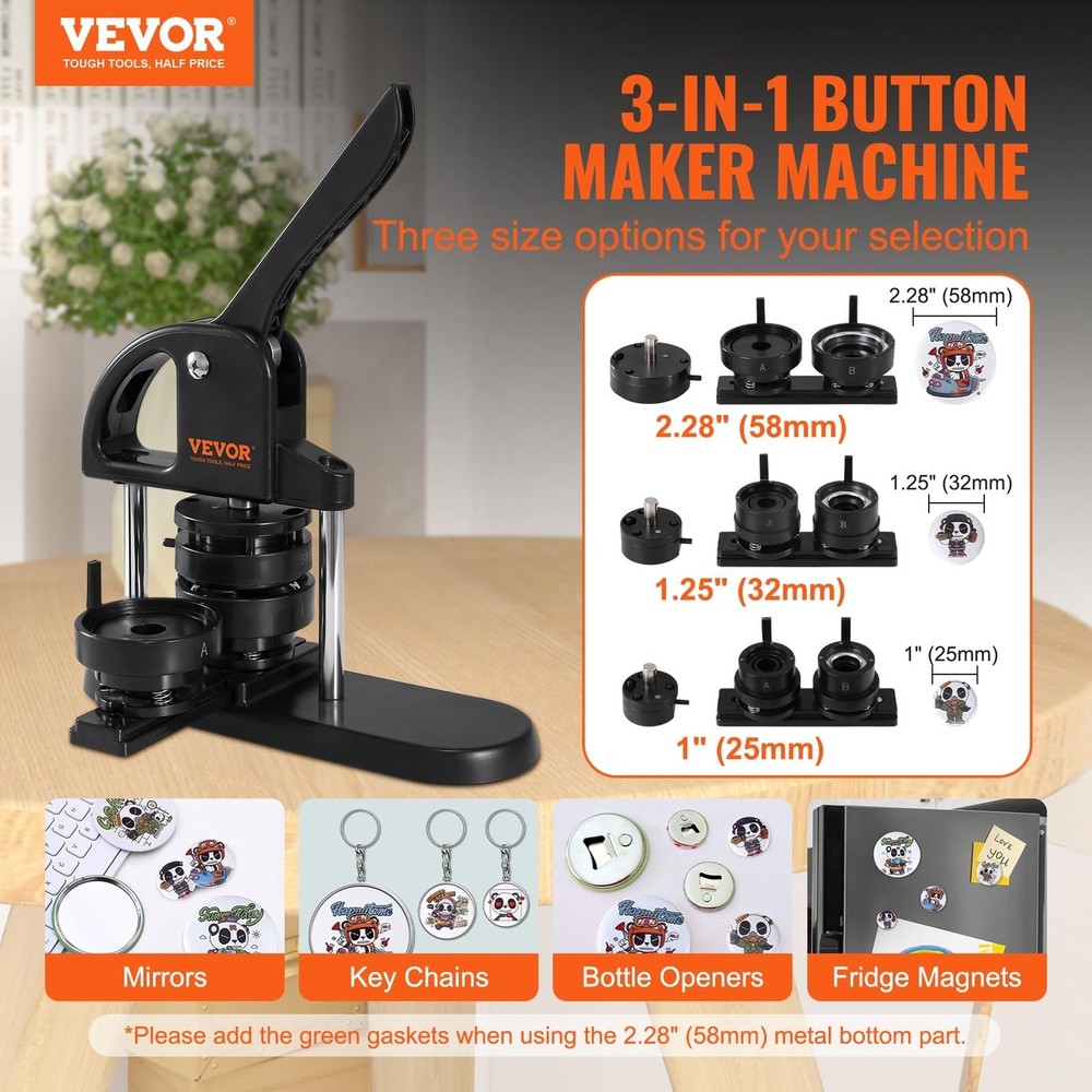 VEVOR Pin Button Maker 3 Size 300pcs Kit