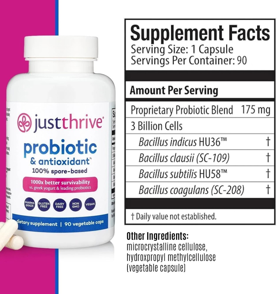 Just Thrive Probiotic & Antioxidant – Spore-Based Gut & Immune Support, 90 Ct