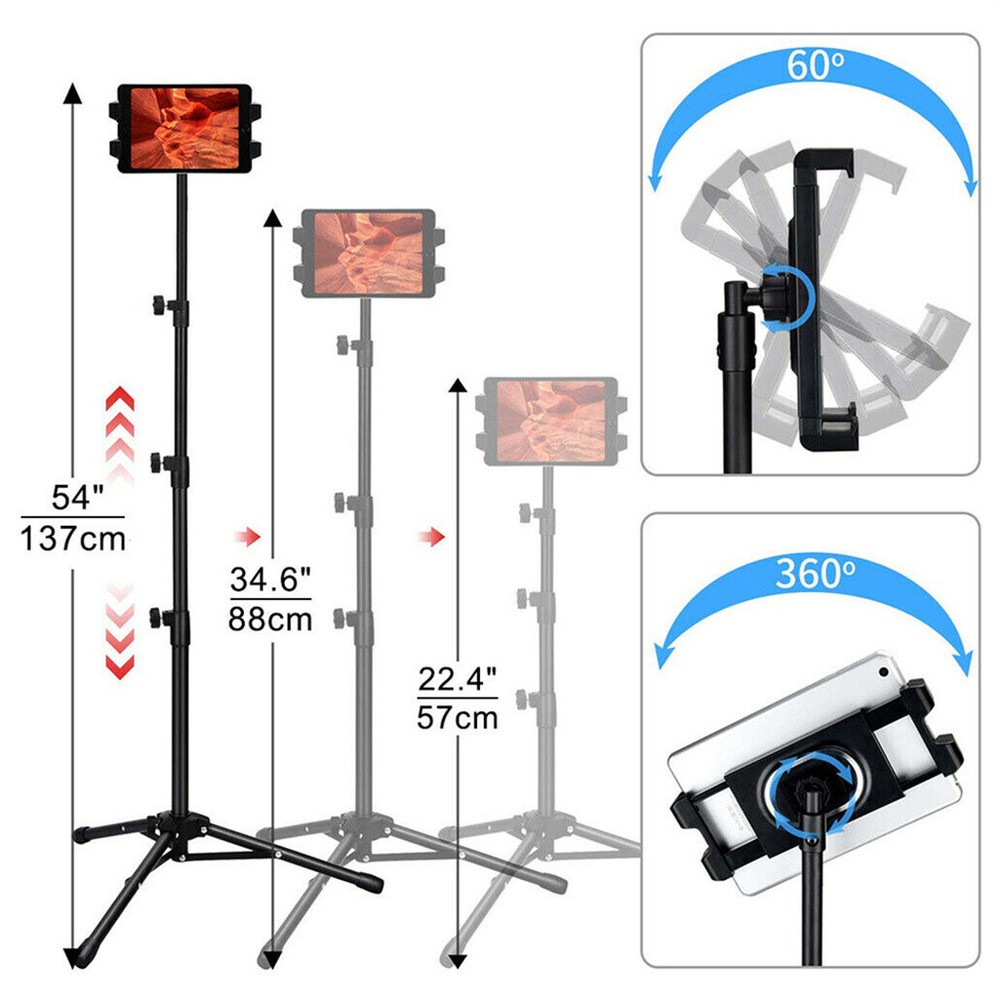 4.7-12.9” Stretchable Tablet Tripod Stand Mount Holder for iPad/iPhone/Tablet